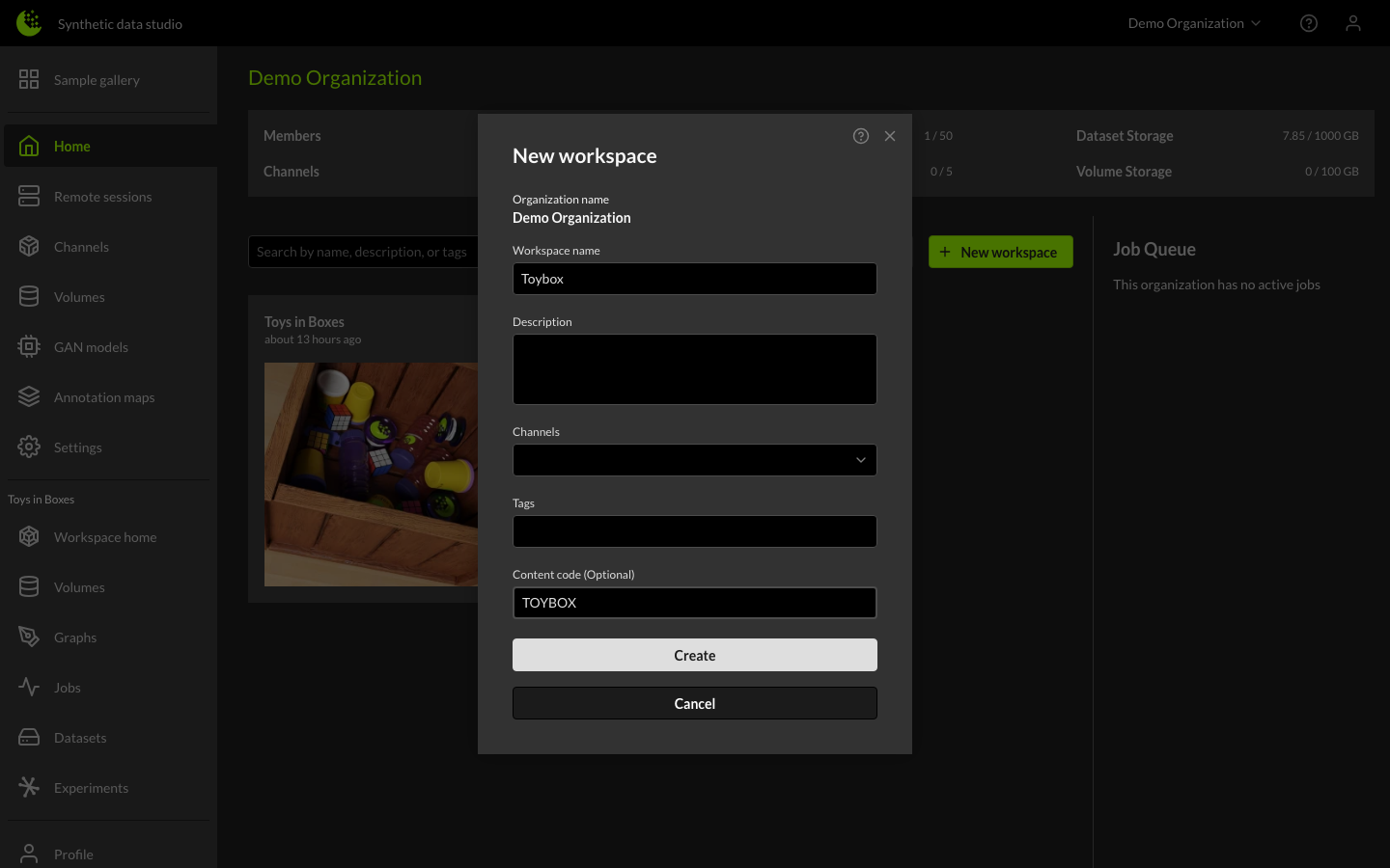 Creating Workspace with Content Code